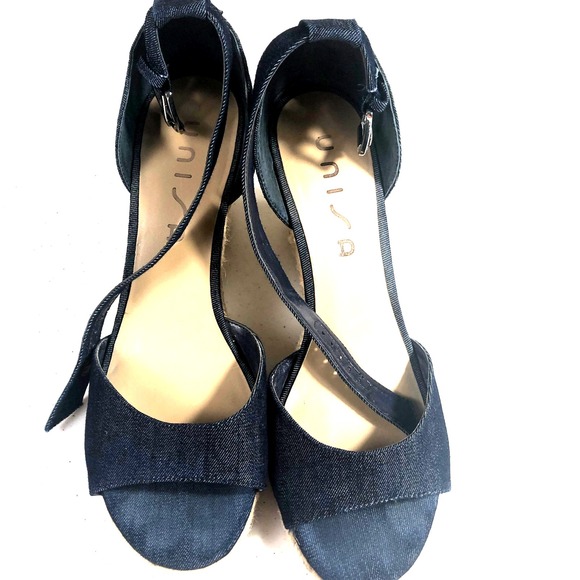 Unisa Womens Wedge Espadrille Sandals Denim Blue Size 9M High Heel Peep Toe‎ - Picture 3 of 10